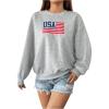 imageSweatyRocks Womens Long Sleeve Round Neck American Flag Print Loose Oversized SweatshirtGrey