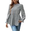 imageSweatyRocks Womens Long Sleeve Ruffle Lace Mock Neck Plaid Blouses Peplum TopsBlack and White