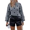 imageSweatyRocks Womens Oversized Heart Pattern Sweater Long Sleeves Mock Neck Cute Pullover TopsGrey