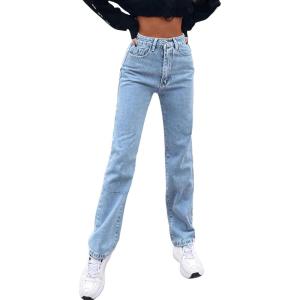 imageSweatyRocks Womens Casual High Waisted Straight Leg Boyfriend Jeans Denim PantsLight Wash