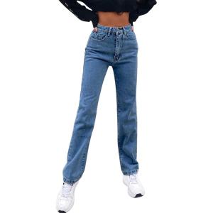 imageSweatyRocks Womens Casual High Waisted Straight Leg Boyfriend Jeans Denim PantsMedium Wash Color