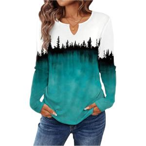 imageSweatyRocks Womens Graphic Tees Long Sleeves Tie Dye Print Lightweight Notch Neck T ShirtMulticolor
