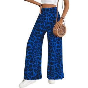 imageSweatyRocks Womens Leopard Print High Waisted Wide Leg Pants Casual Long TrousersBlue