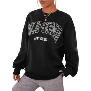 imageSweatyRocks Womens Letter Graphic Crewneck Sweatshirts Long Sleeve Oversized Pullover TopBlack