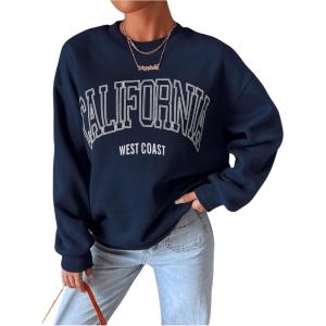 imageSweatyRocks Womens Letter Graphic Crewneck Sweatshirts Long Sleeve Oversized Pullover TopBlue