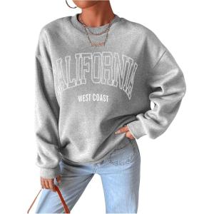 imageSweatyRocks Womens Letter Graphic Crewneck Sweatshirts Long Sleeve Oversized Pullover TopLight Grey