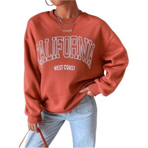 imageSweatyRocks Womens Letter Graphic Crewneck Sweatshirts Long Sleeve Oversized Pullover TopRedwood