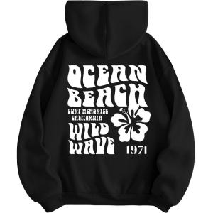 imageSweatyRocks Womens Letter Graphic Drawstring Hoodies Long Sleeve Thermal Pullovers SweatshirtsBlack