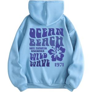 imageSweatyRocks Womens Letter Graphic Drawstring Hoodies Long Sleeve Thermal Pullovers SweatshirtsBlue