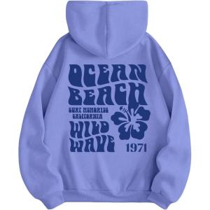 imageSweatyRocks Womens Letter Graphic Drawstring Hoodies Long Sleeve Thermal Pullovers SweatshirtsBlue Floral