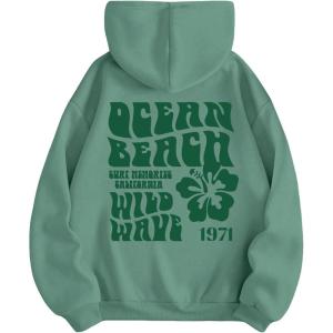 imageSweatyRocks Womens Letter Graphic Drawstring Hoodies Long Sleeve Thermal Pullovers SweatshirtsGreen