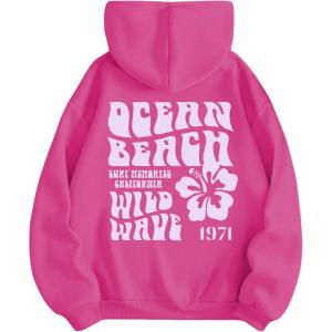 imageSweatyRocks Womens Letter Graphic Drawstring Hoodies Long Sleeve Thermal Pullovers SweatshirtsHot Pink