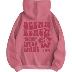 imageSweatyRocks Womens Letter Graphic Drawstring Hoodies Long Sleeve Thermal Pullovers SweatshirtsPink Floral