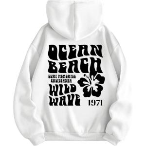 imageSweatyRocks Womens Letter Graphic Drawstring Hoodies Long Sleeve Thermal Pullovers SweatshirtsWhite