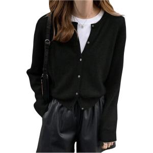 imageSweatyRocks Womens Light Weight Cardigan Round Neck Long Sleeve Button Down Sweaters KnitwearBlack