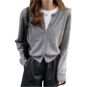 imageSweatyRocks Womens Light Weight Cardigan Round Neck Long Sleeve Button Down Sweaters KnitwearGrey