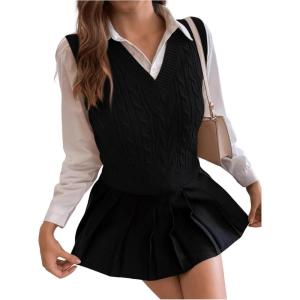 imageSweatyRocks Womens Sweater Vest V Neck Slim Fit Sleeveless Cable Knit TopsBlack