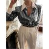 imageSweatyRocks Womens Button Down Blouse Striped Long Sleeve Collared Office Work TopsBlack