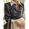 imageSweatyRocks Womens Button Down Blouse Striped Long Sleeve Collared Office Work TopsBlack