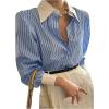 imageSweatyRocks Womens Button Down Blouse Striped Long Sleeve Collared Office Work TopsBlue