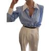 imageSweatyRocks Womens Button Down Blouse Striped Long Sleeve Collared Office Work TopsBlue