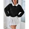 imageSweatyRocks Womens Contrast Collared Thermal Sweatshirt Drop Shoulder Long Sleeve Pullover TopsBlack and White