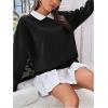 imageSweatyRocks Womens Contrast Collared Thermal Sweatshirt Drop Shoulder Long Sleeve Pullover TopsBlack and White