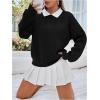 imageSweatyRocks Womens Contrast Collared Thermal Sweatshirt Drop Shoulder Long Sleeve Pullover TopsBlack and White