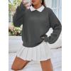 imageSweatyRocks Womens Contrast Collared Thermal Sweatshirt Drop Shoulder Long Sleeve Pullover TopsDark Grey