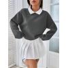 imageSweatyRocks Womens Contrast Collared Thermal Sweatshirt Drop Shoulder Long Sleeve Pullover TopsDark Grey