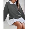 imageSweatyRocks Womens Contrast Collared Thermal Sweatshirt Drop Shoulder Long Sleeve Pullover TopsDark Grey