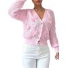 imageSweatyRocks Womens Crochet Cardigan V Neck Long Sleeve Bow Decorated Button Down Knit Sweater TopsPink