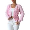 imageSweatyRocks Womens Crochet Cardigan V Neck Long Sleeve Bow Decorated Button Down Knit Sweater TopsPink
