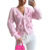 imageSweatyRocks Womens Crochet Cardigan V Neck Long Sleeve Bow Decorated Button Down Knit Sweater TopsPink
