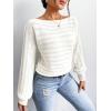 imageSweatyRocks Womens Crochet Hollow Out Knit Sweater Long Sleeves Lightweight Boat Neck PulloversWhite