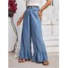 imageSweatyRocks Womens High Waist Wide Leg Baggy Jeans Ruffled Hem Denim Palazzo PantsBlue