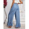 imageSweatyRocks Womens High Waist Wide Leg Baggy Jeans Ruffled Hem Denim Palazzo PantsBlue