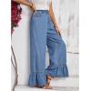 imageSweatyRocks Womens High Waist Wide Leg Baggy Jeans Ruffled Hem Denim Palazzo PantsBlue