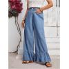 imageSweatyRocks Womens High Waist Wide Leg Baggy Jeans Ruffled Hem Denim Palazzo PantsBlue
