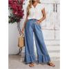 imageSweatyRocks Womens High Waist Wide Leg Baggy Jeans Ruffled Hem Denim Palazzo PantsBlue
