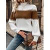 imageSweatyRocks Womens Lantern Sleeves Knitted Sweater Mock Neck Color Block Patchwork Casual PulloversWhite