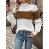 imageSweatyRocks Womens Lantern Sleeves Knitted Sweater Mock Neck Color Block Patchwork Casual PulloversWhite