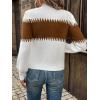 imageSweatyRocks Womens Lantern Sleeves Knitted Sweater Mock Neck Color Block Patchwork Casual PulloversWhite