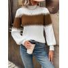 imageSweatyRocks Womens Lantern Sleeves Knitted Sweater Mock Neck Color Block Patchwork Casual PulloversWhite