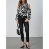 imageSweatyRocks Womens Leopard Print Long Sleeve Blouse Cold Shoulder Mock Neck Ruffle TopsBlack and White