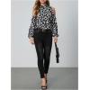 imageSweatyRocks Womens Leopard Print Long Sleeve Blouse Cold Shoulder Mock Neck Ruffle TopsBlack and White