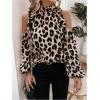 imageSweatyRocks Womens Leopard Print Long Sleeve Blouse Cold Shoulder Mock Neck Ruffle TopsKhaki