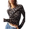 imageSweatyRocks Womens Leopard Print Tee Tops Long Sleeve Crew Neck Slim Fit T ShirtsBlack