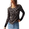 imageSweatyRocks Womens Leopard Print Tee Tops Long Sleeve Crew Neck Slim Fit T ShirtsBlack