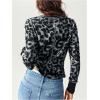 imageSweatyRocks Womens Leopard Print Tee Tops Long Sleeve Crew Neck Slim Fit T ShirtsSolid Black